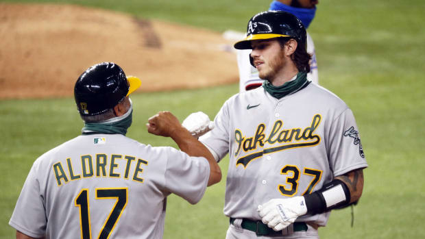 Jonah Heim after collecting his first big-league hit on Aug. 25